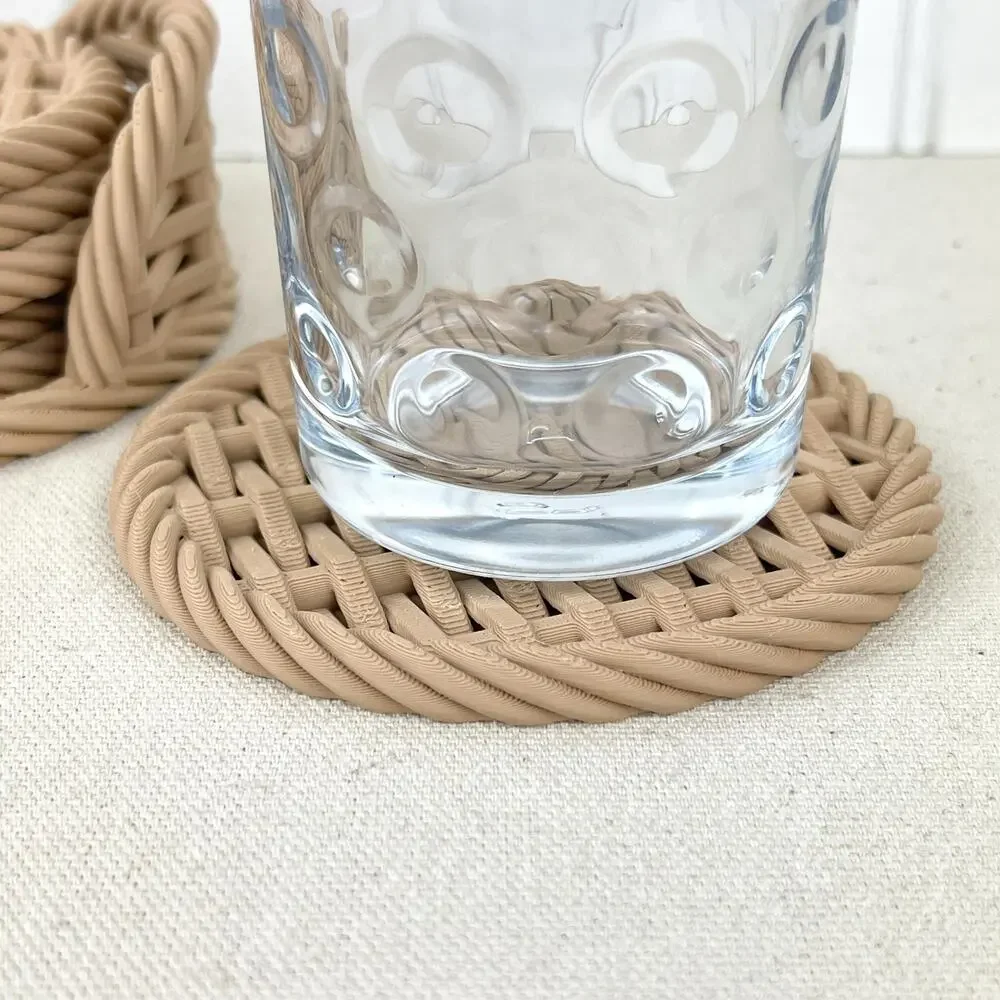 Woven Coaster Set, Modern Coasters with Holder, Drink Coasters, Set of 6